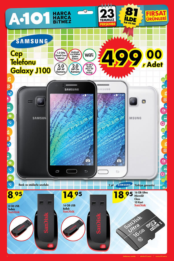 23 Temmuz A101 Aktüel Ürünler - Samsung Galaxy J100