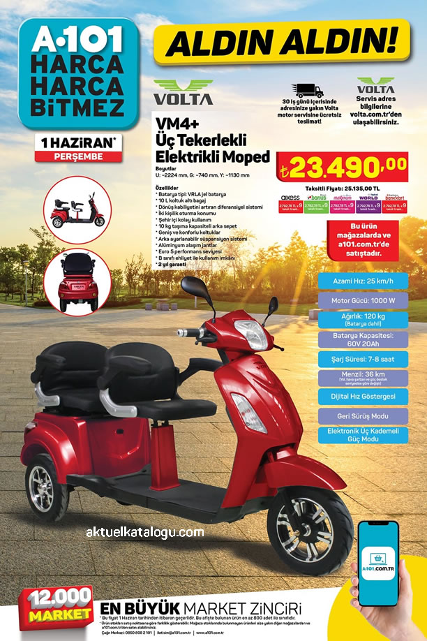 A101 1 Haziran 2023 Kataloğu - Volta VM4+ 3 Tekerlekli Elektrikli Moped