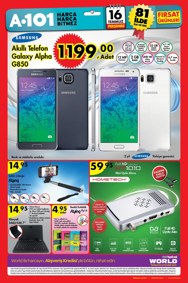 A101 16 Temmuz 2015 Aktüel Ürünler - Samsung Galaxy Alpha G850