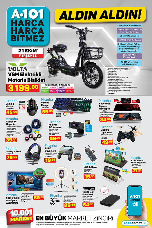 A101 21 Ekim 2021 Kataloğu - Volta VSM Elektrikli Motorlu Bisiklet