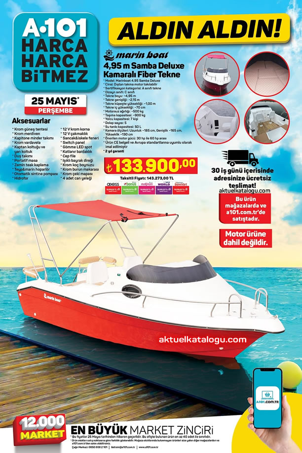 A101 25 Mayıs 2023 Aktüel Ürünler Kataloğu - Kamaralı Fiber Tekne