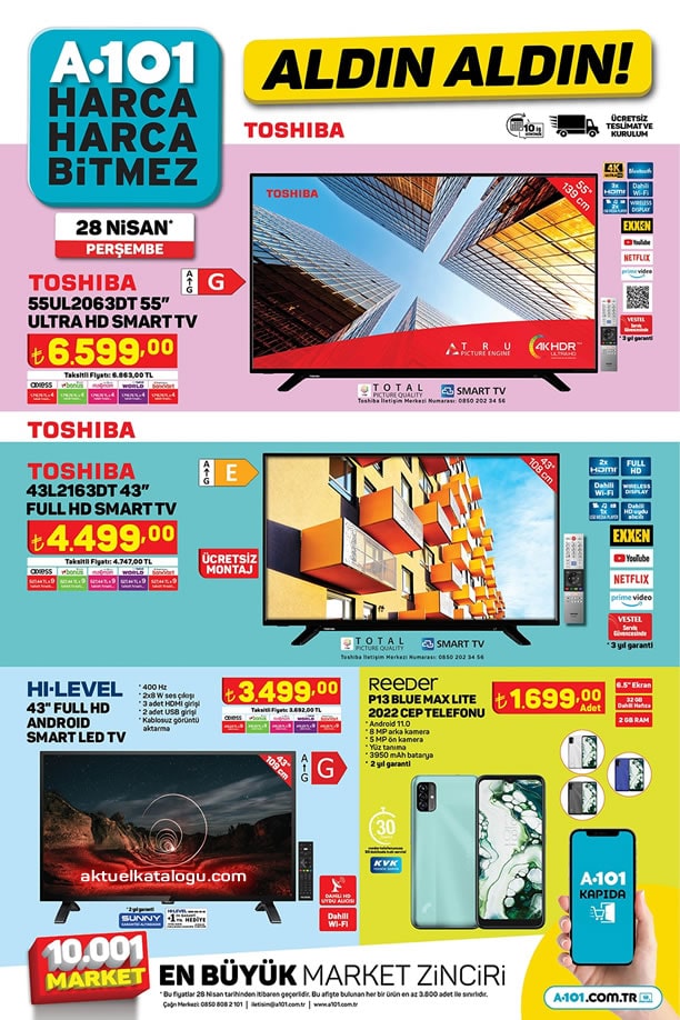 A101 28 Nisan 2022 Aktüel Kataloğu - Toshiba Ultra HD Smart Tv