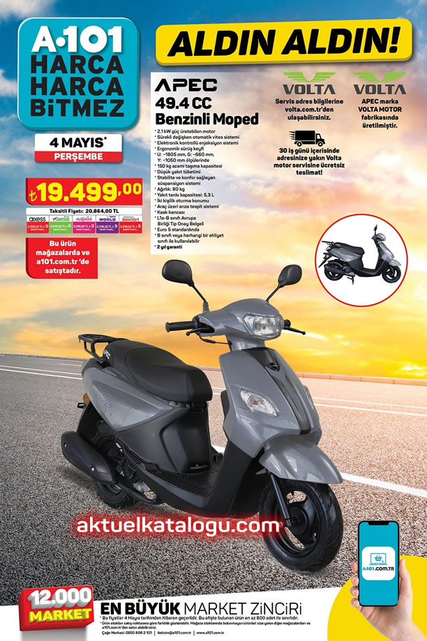 A101 4 Mayıs 2023 Perşembe Kataloğu - Volta APEC Benzinli Moped