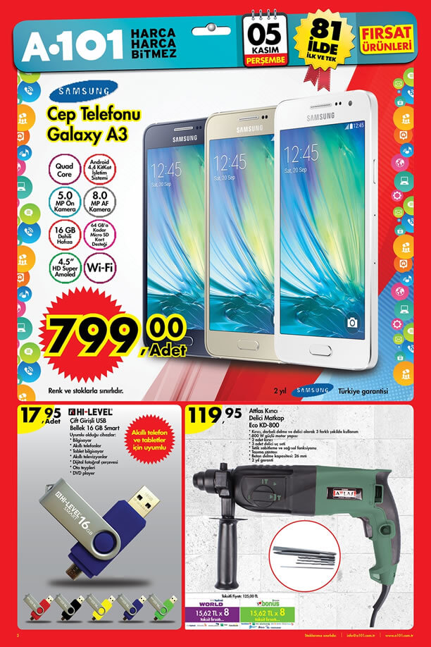 A101 5 Kasım 2015 Fırsat Ürünleri Broşürü - Samsung Galaxy A3