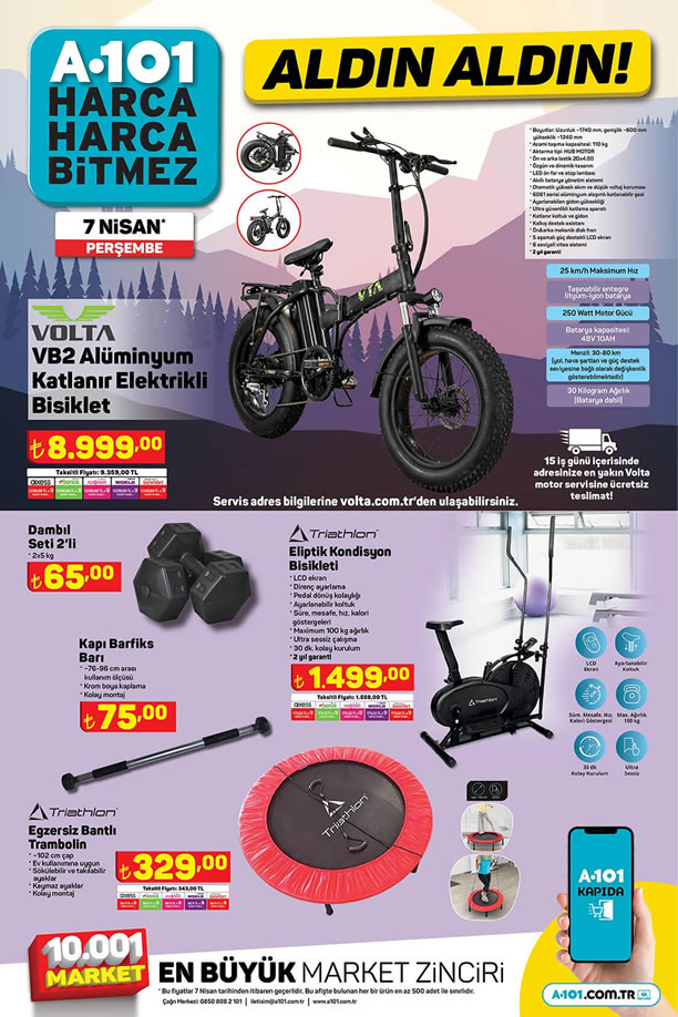 A101 7 Nisan 2022 - Volta VB2 Alüminyum Katlanır Elektrikli Bisiklet