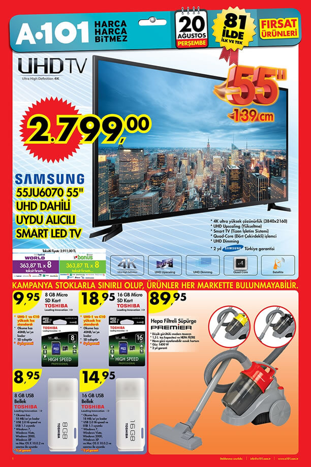A101 Aktüel 20 Ağustos 2015 Katalogu - Samsung 55JU6070 Led Tv