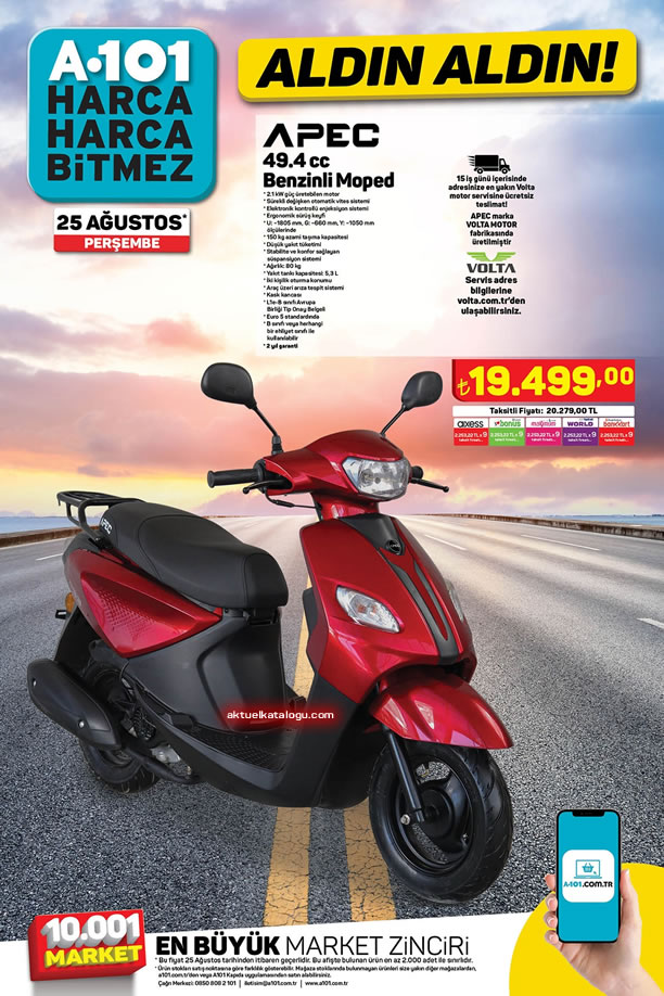 A101 Aktüel 25 Ağustos 2022 Kataloğu - Apec Benzinli Moped