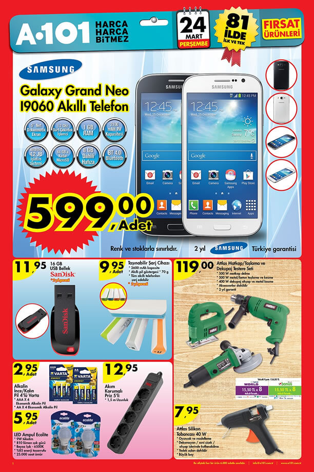 A101 Aktüel Ürünler 24 Mart 2016 Katalogu - Samsung Galaxy Grand Neo I9060