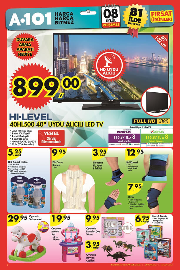 A101 Aktüel Ürünler 8 Eylül 2016 Katalogu - HI-LEVEL 40HL500 Led Tv