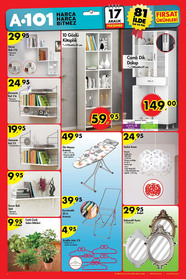 A101 Fırsat Ürünleri 17 Aralık 2015 Katalogu - Camlı Dik Dolap