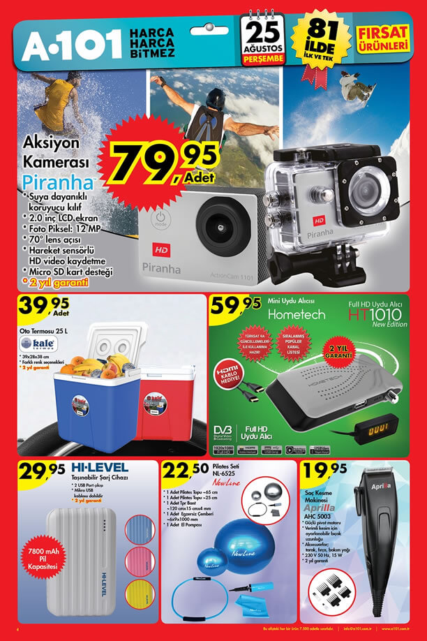 A101 Fırsatları 25 Ağustos 2016 Katalogu - Piranha Aksiyon Kamerası
