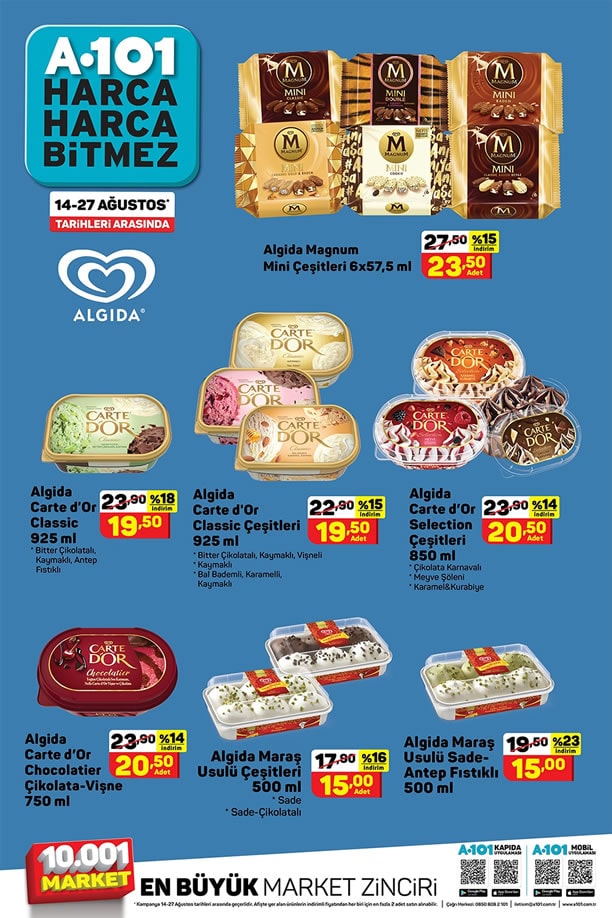 A101 Market 14 - 27 Ağustos 2021 Dondurma Fiyatları
