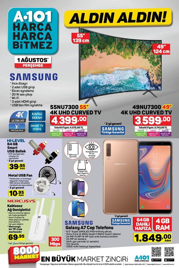 A101 1 Ağustos 2019 Kataloğu - Samsung Galaxy A7 Cep Telefonu