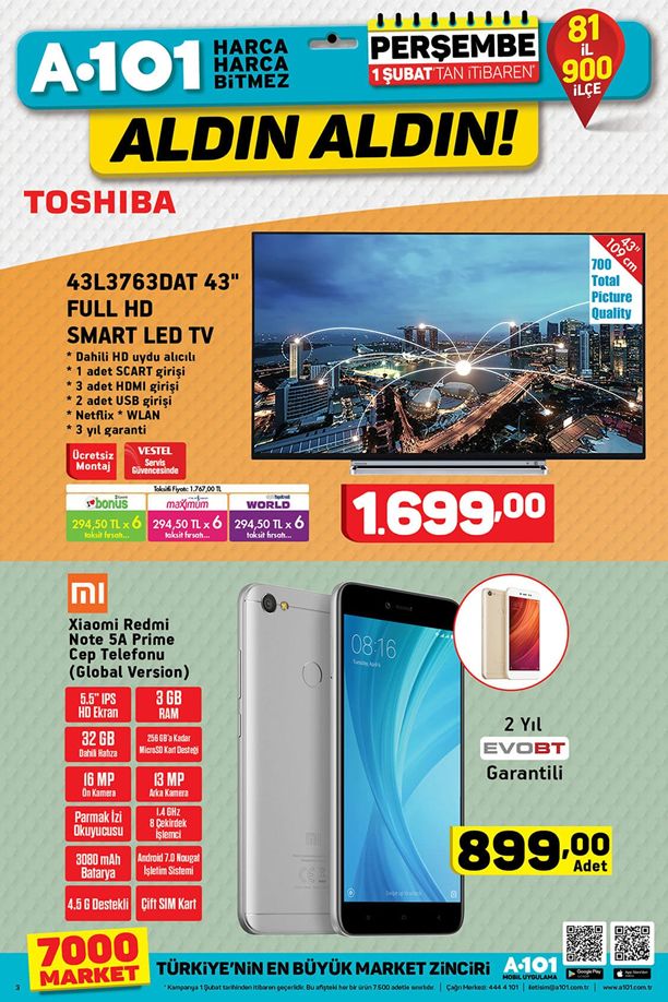 A101 1 Şubat 2018 Aktüel Katalogu - Toshiba Led Televizyon