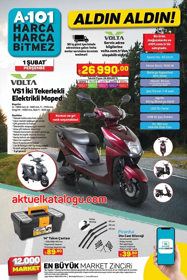 A101 1 Şubat 2024 Kataloğu - Volta VS1 İki Tekerlekli Elektrikli Moped