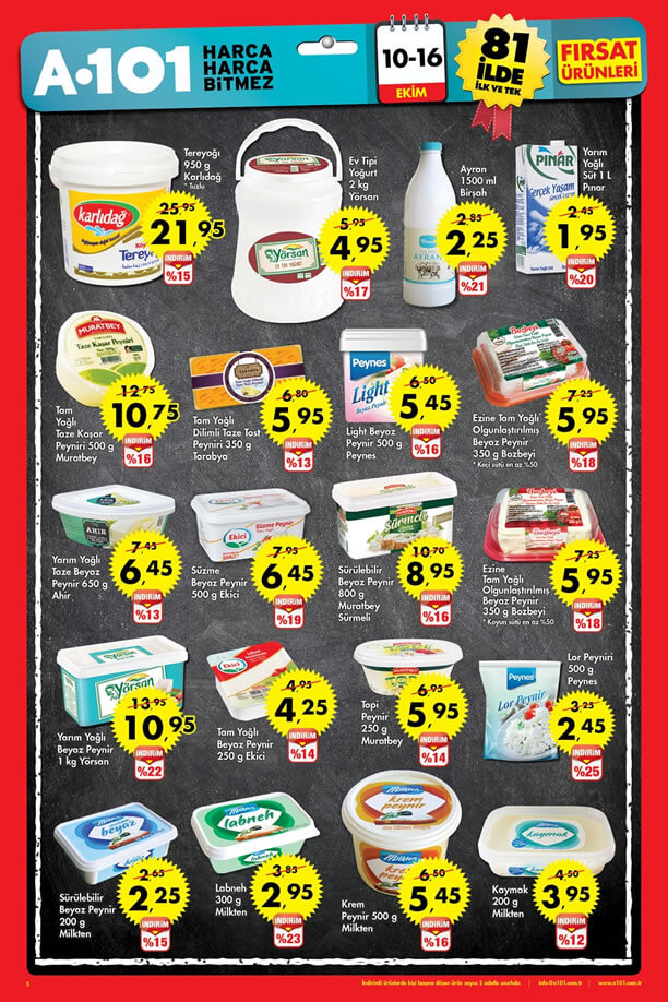 A101 10-16 Ekim 2016 Fırsat Ürünleri Katalogu - Süt Ürünleri