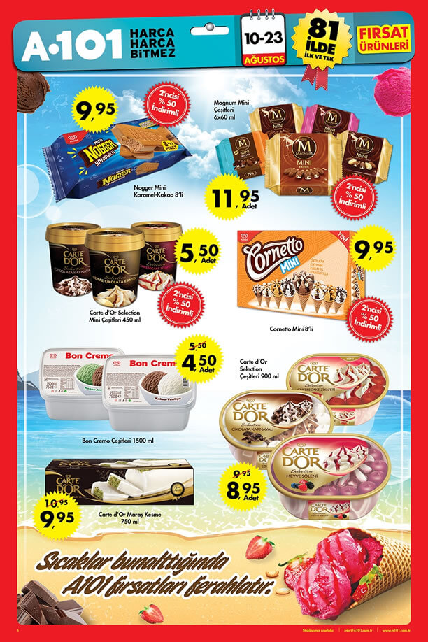 A101 10-23 Ağustos 2015 Aktüel Ürünler Katalogu - Dondurma Fiyatları
