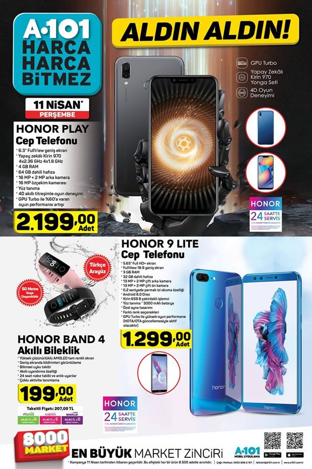 A101 11 Nisan 2019 Kataloğu - Honor Play Cep Telefonu