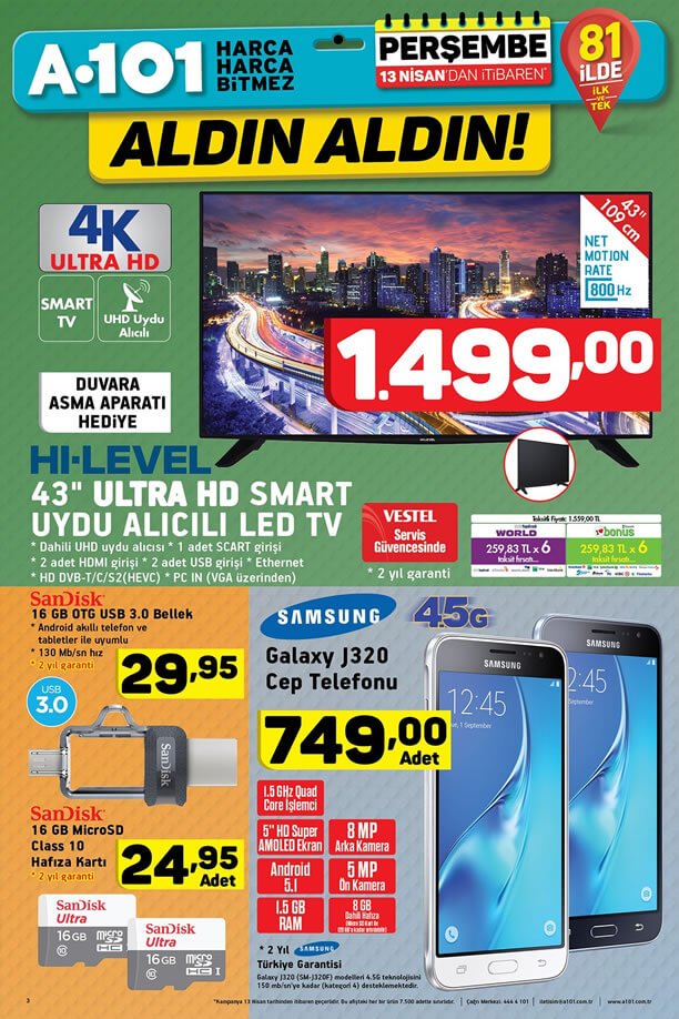 A101 13 Nisan 2017 Katalogu - Samsung J320 Cep Telefonu