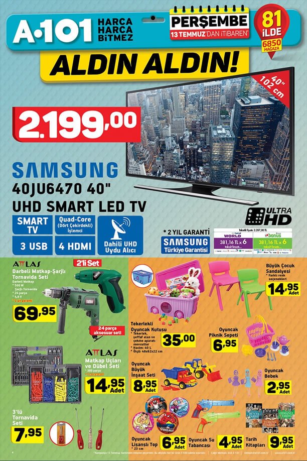 A101 13 Temmuz 2017 - Samsung UHD Smart Led Tv