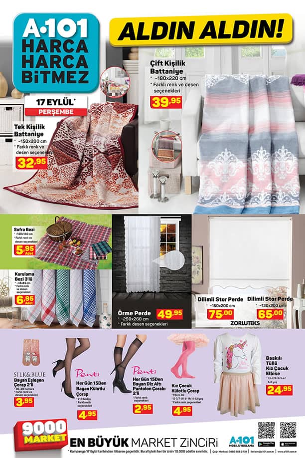 A101 17 Eylül 2020 Perşembe Kataloğu - Ev Tekstili Ürünleri