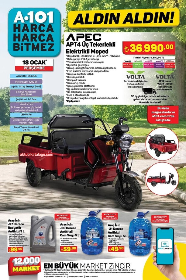 A101 18 Ocak 2024 - APEC APT4 Üç Tekerlekli Elektrikli Moped