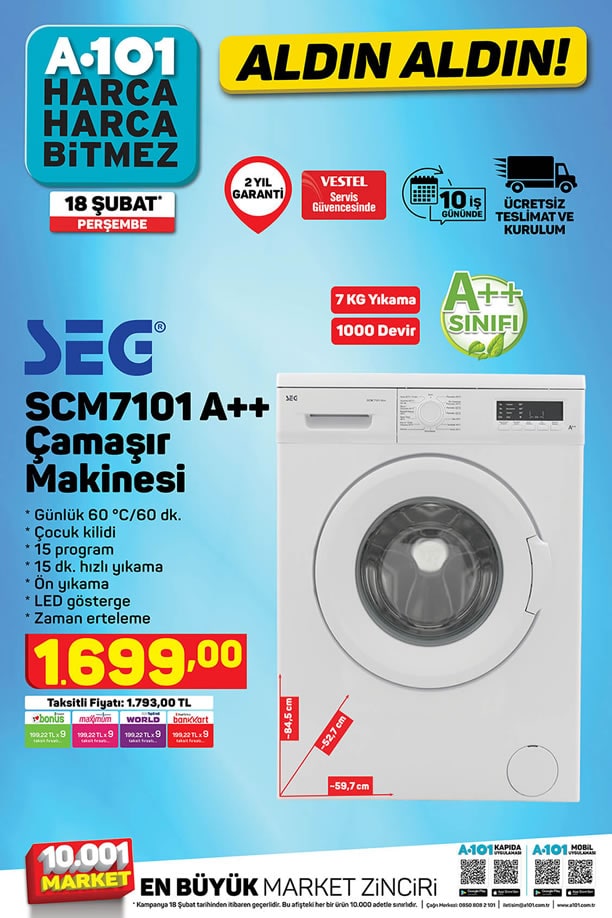 A101 18 Şubat 2021 Aktüel Kataloğu - SEG Çamaşır Makinesi