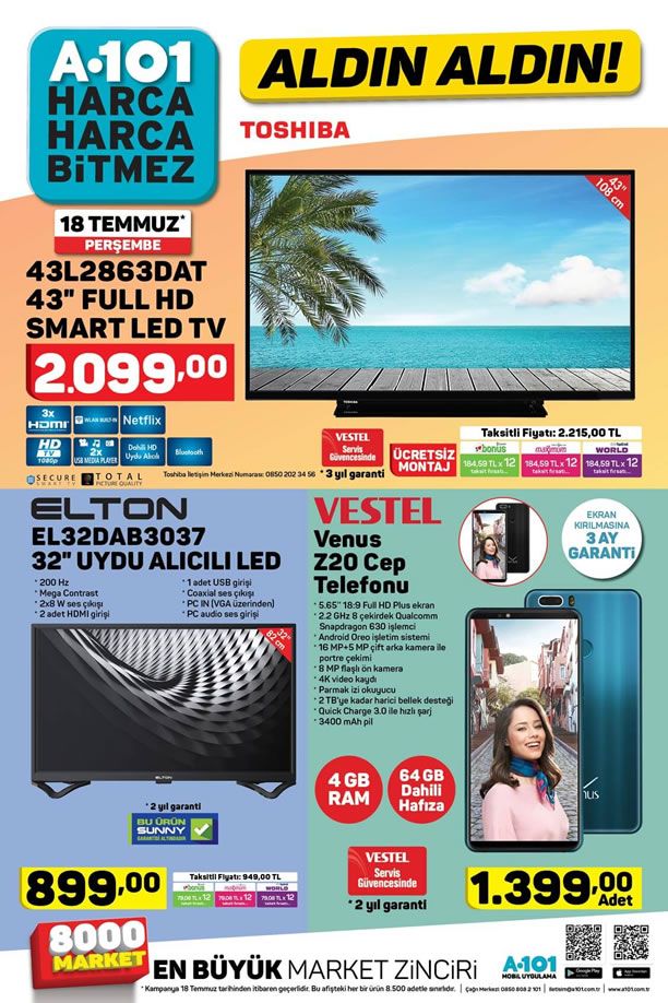 A101 18 Temmuz 2019 - Vestel Venus Z20 Cep Telefonu