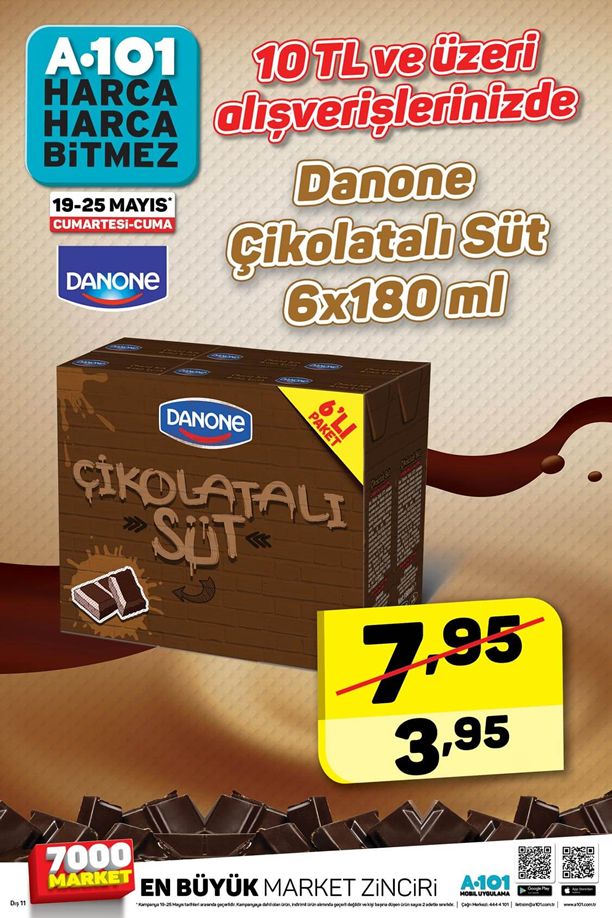 A101 19 - 25 Mayıs 2018 İndirim Kataloğu - Danone Çikolatalı Süt