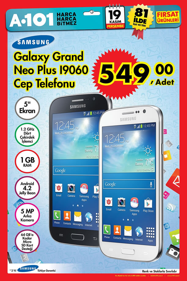 A101 19 Kasım 2015 Aktüel Ürünler - Samsung Galaxy Grand Neo Plus