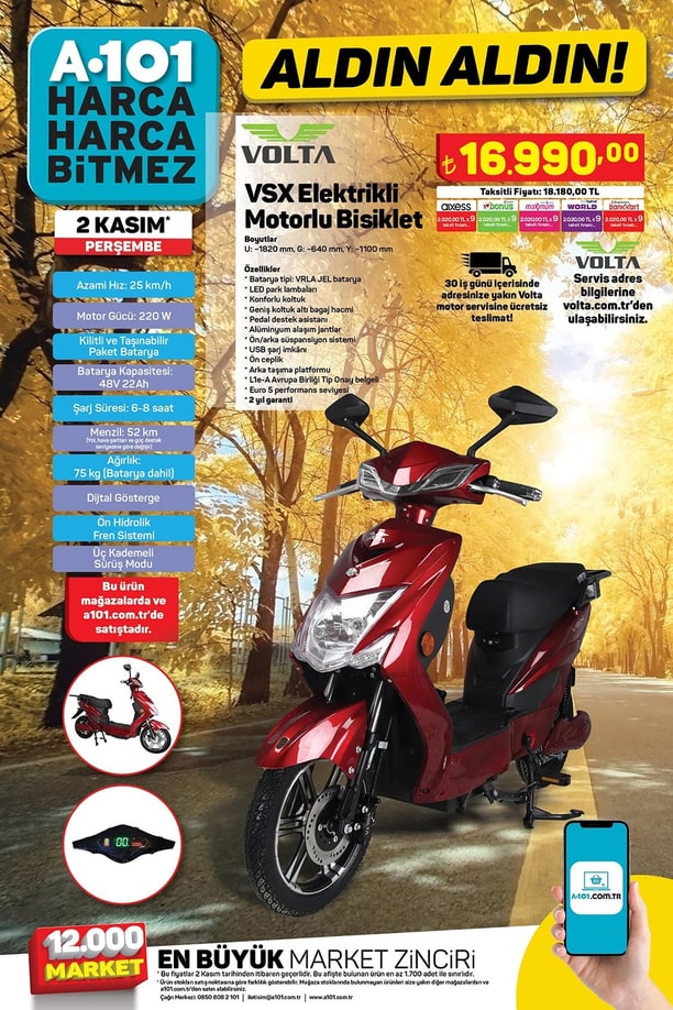 A101 2 Kasım 2023 Kataloğu - Volta VSX Elektrikli Motorlu Bisiklet