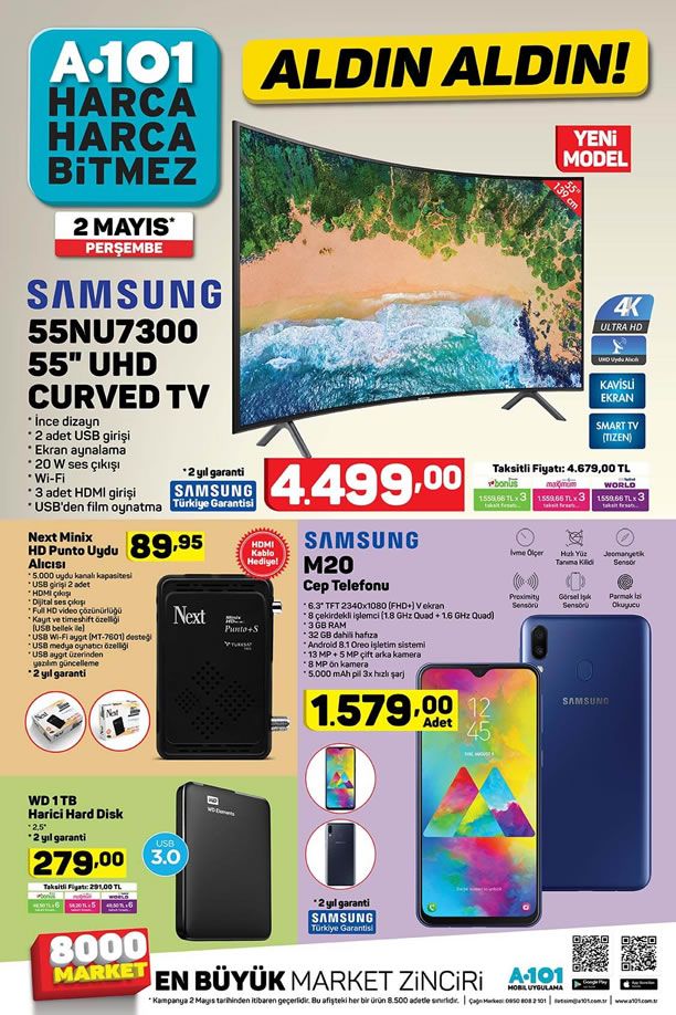 A101 2 Mayıs 2019 Kataloğu - Samsung 55NU7300 UHD Curved Tv