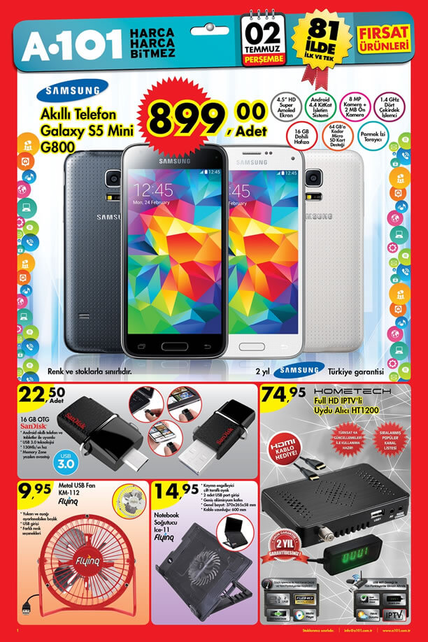 A101 2 Temmuz 2015 Aktüel Ürünler Katalogu - Samsung Galaxy S5 Mini