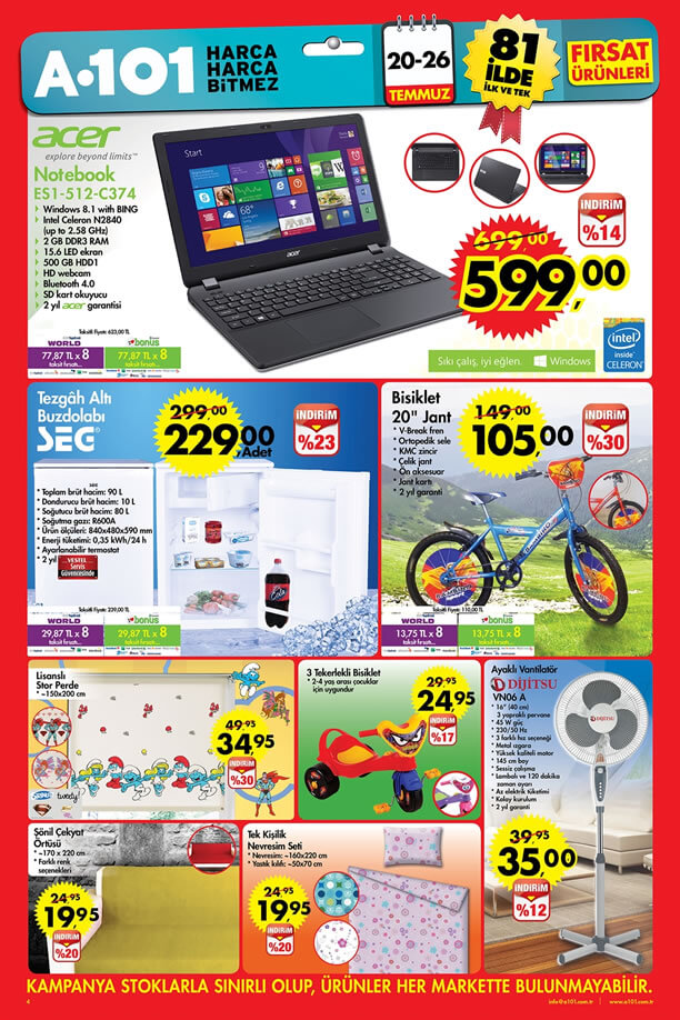 A101 20-26 Temmuz 2015 Aktüel Ürünler Katalogu - Acer Notebook
