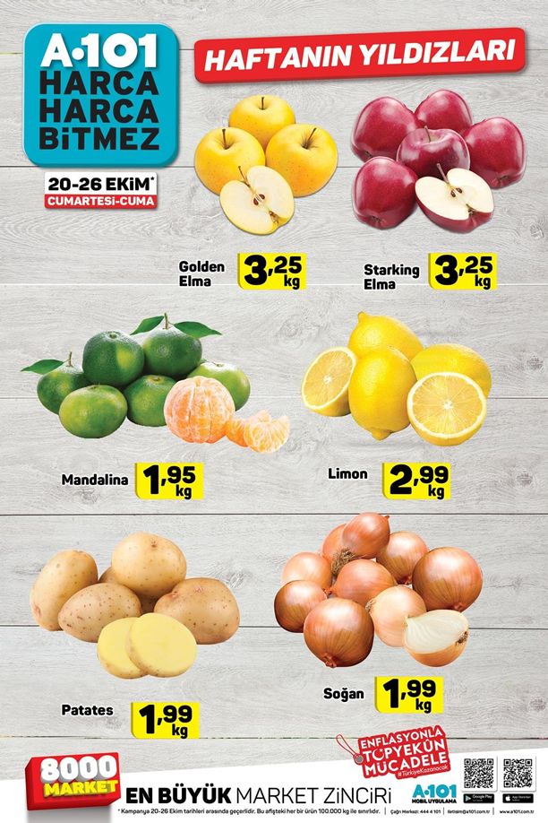 A101 20 Ekim Kataloğu - Soğan Patates Elma Limon Mandalina Fiyatları