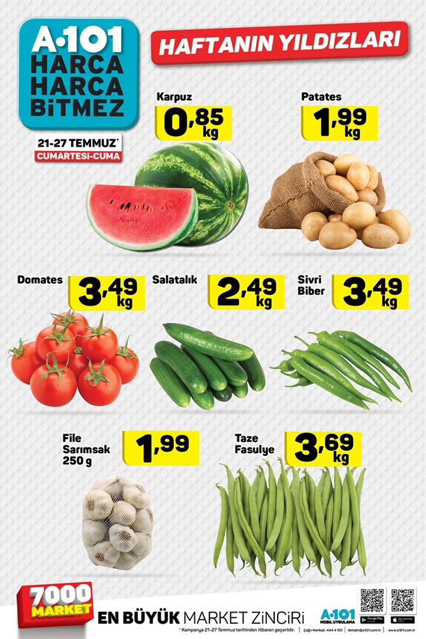 A101 21 - 27 Temmuz 2018 Meyve ve Sebze Fiyatları