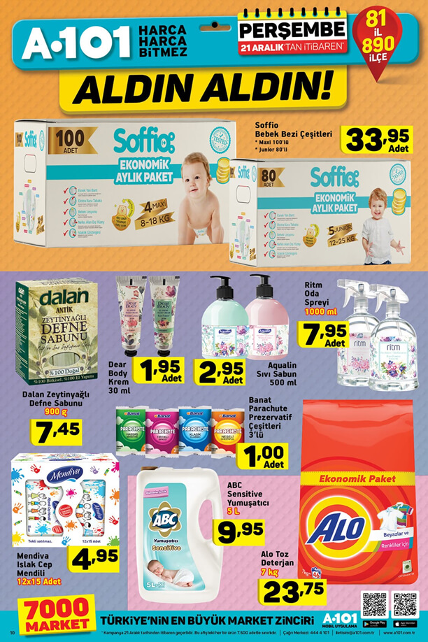 A101 21 Aralık 2017 Fırsat Ürünleri Katalogu - Soffio Bebek Bezi Çeşitleri
