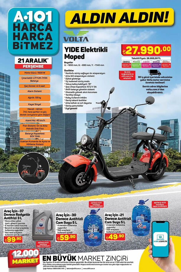 A101 21 Aralık 2023 Kataloğu - Volta YIDE Elektrikli Moped