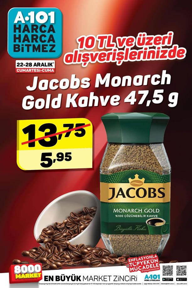 A101 22-28 Aralık 2018 İndirim Kataloğu - Jacobs Monarch Gold Kahve
