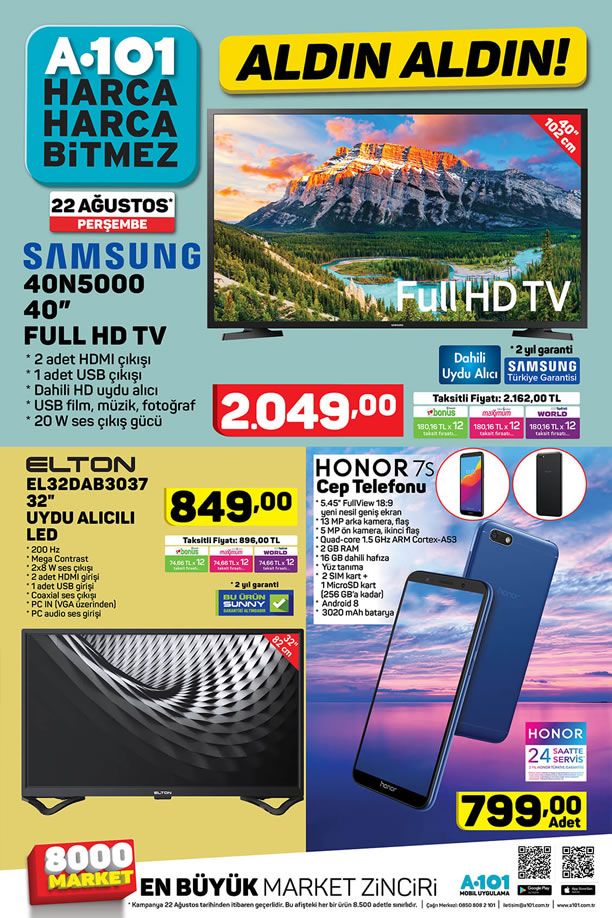 A101 22 Ağustos 2019 Aktüel Kataloğu - Honor 7s Cep Telefonu