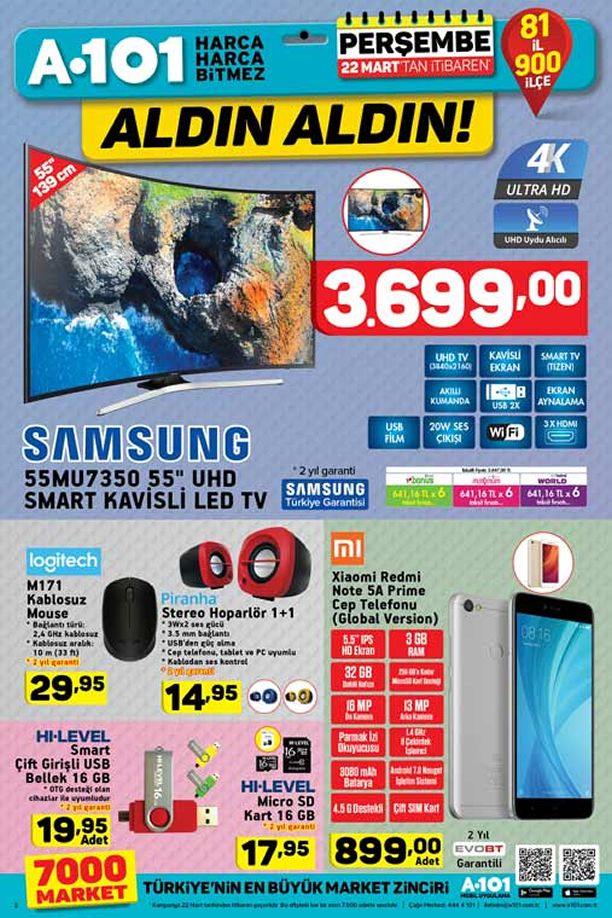 A101 22 Mart 2018 Katalogu - Samsung UHD Smart Kavisli Led Tv