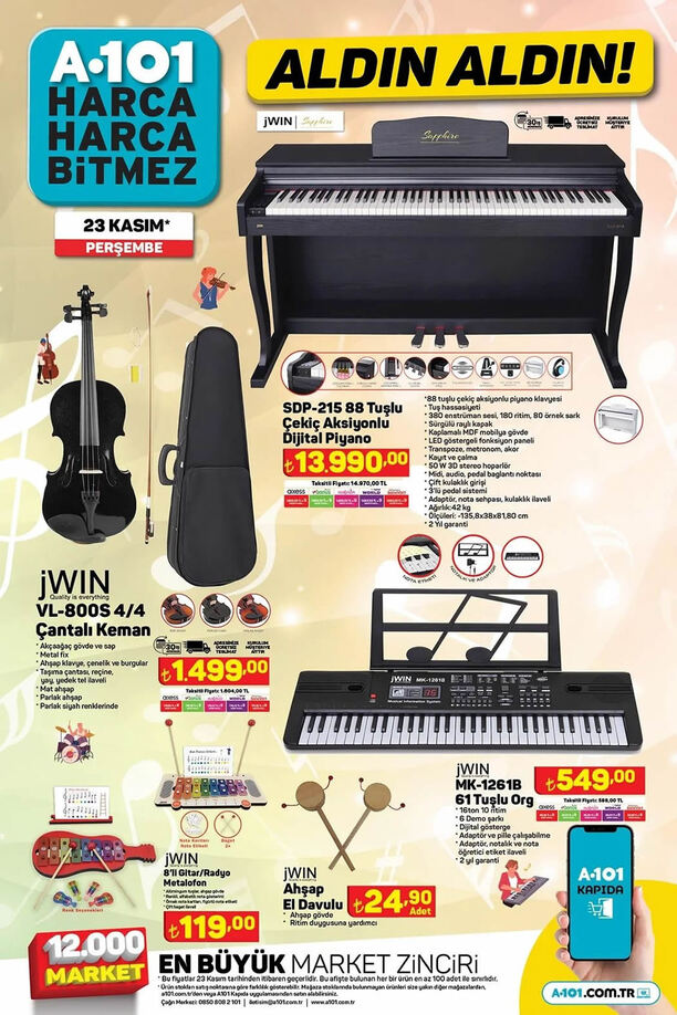 A101 23 Kasım 2023 - JWIN 88 Tuşlu Çekiç Aksiyonlu Dijital Piyano