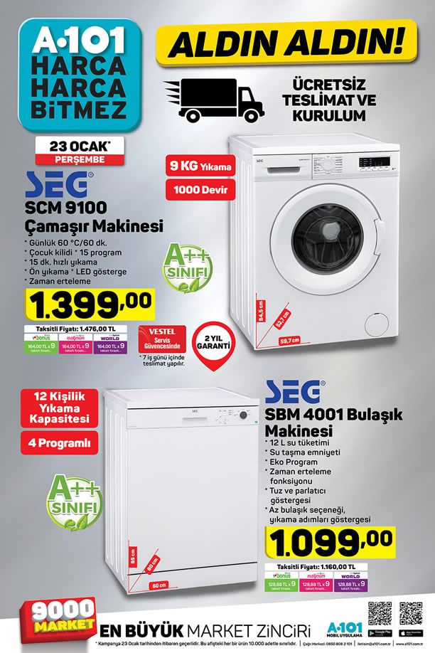 A101 23 Ocak 2020 Kataloğu - SEG Çamaşır ve Bulaşık Makinesi