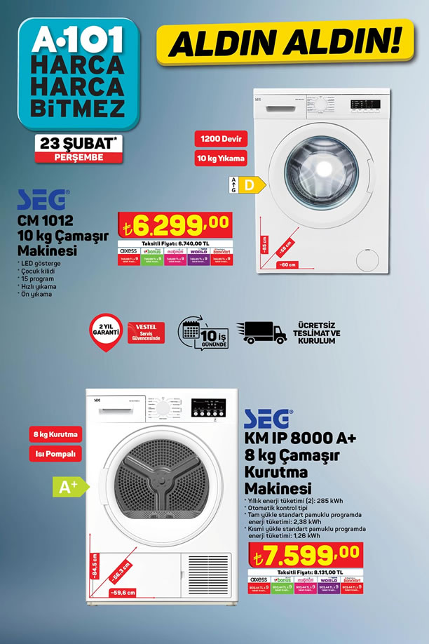 A101 23 Şubat 2023 Aktüel Kataloğu- SEG 10 Kg Çamaşır Makinesi