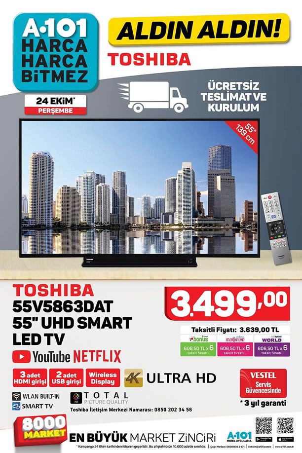 A101 24 Ekim 2019 Kataloğu - Toshiba UHD Smart Led Tv