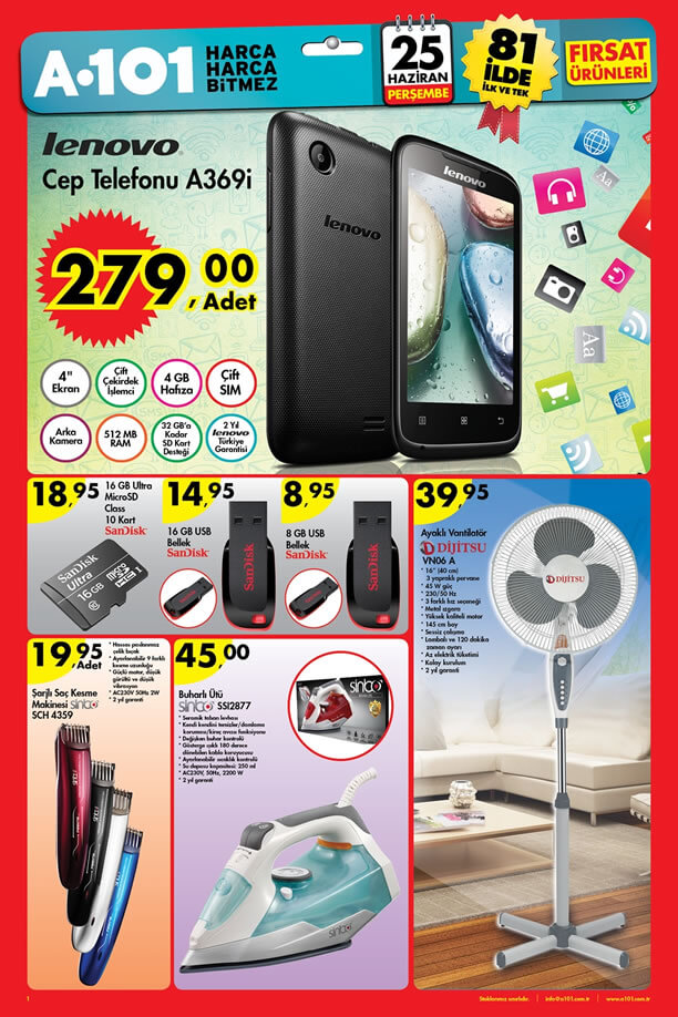 A101 25 Haziran 2015 Aktüel Ürünler Katalogu - Lenovo Telefon