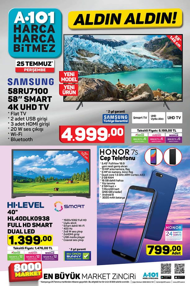 A101 25 Temmuz 2019 Aktüel Kataloğu - Samsung Smart 4K UHD Tv