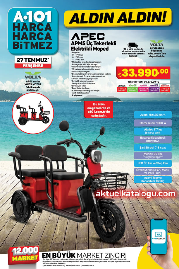 A101 27 Temmuz 2023 Kataloğu - APEC APM5 Üç Tekerlekli Elektrikli Moped