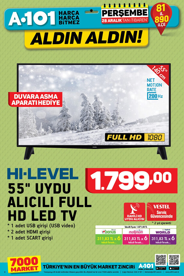 A101 28 Aralık 2017 Aktüel Katalogu - HI-LEVEL Uydu Alıcılı Full HD Led Tv