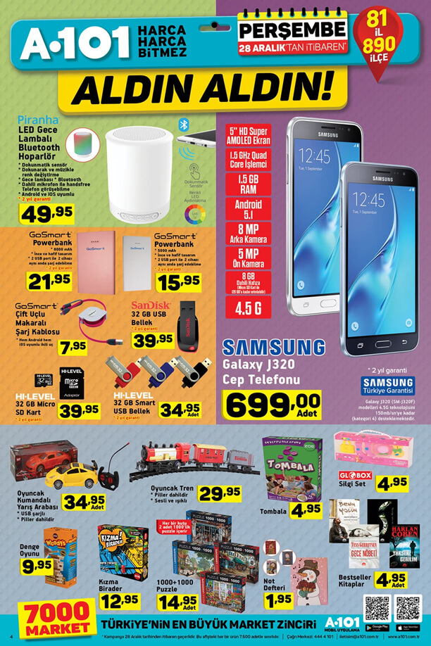 A101 28 Aralık - 3 Ocak 2018 Aktüel Katalogu - Samsung Galaxy J320
